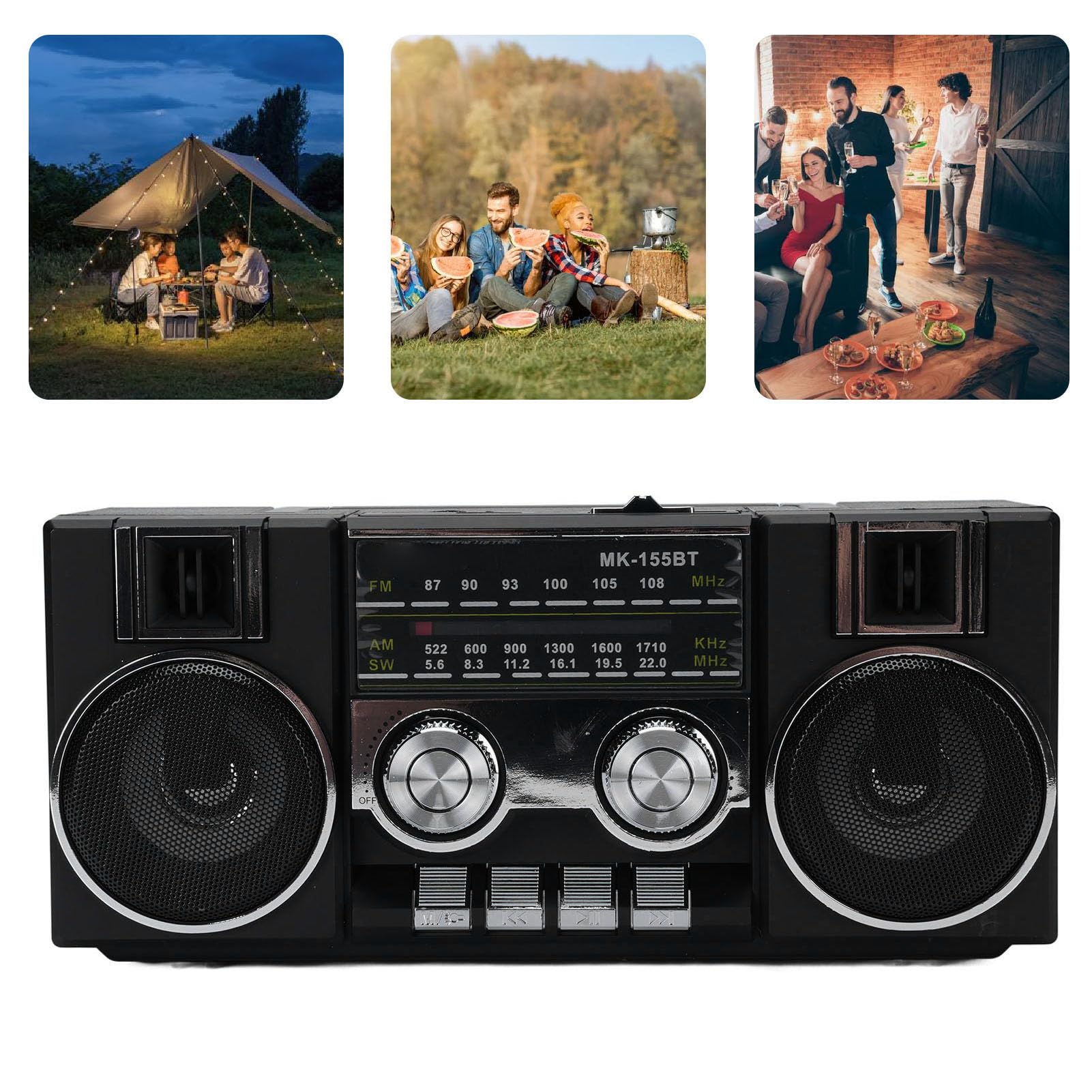 Radio FM Am SW Portátil, Banda Completa con Altavoz Bluetooth y Controladores Duales de 5 W para Baño de Garden (Negra)