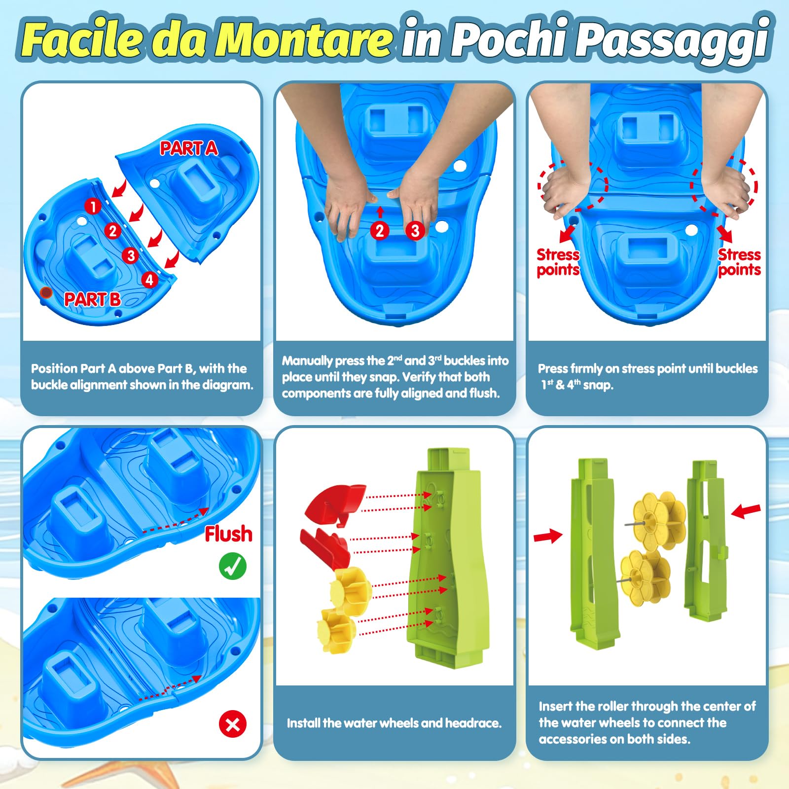 FRUSE Tavolo d'Acqua per Bambini a 3 Livelli per Bambini 3 4 5 6 Anni | Giochi Acqua, Attività Sensoriali, Facile da Montare e Pulire, Tavolo Acquatico, per Spiaggia, Giardino, da Interno e Esterno