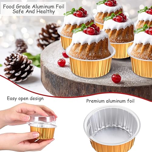 Miniatura 24 de 150 Pcs Aluminum Foil Baking Cup Disposable Ramekins with Lids 5oz Mini Cupcake Liners Flan Mold Mini Cake Pans with Lids Disposable Cake Tins for