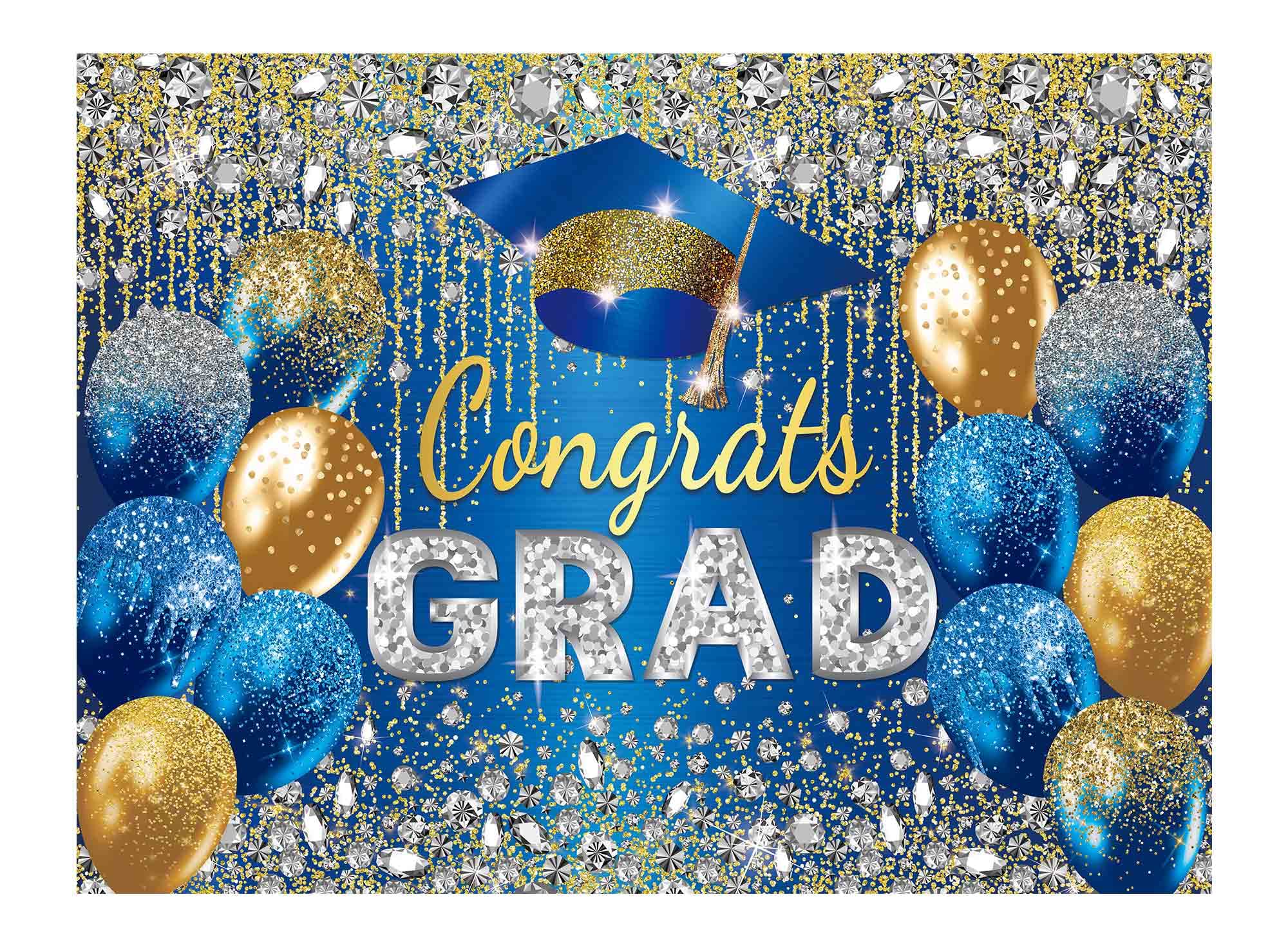 Allenjoy 96" x 72" Blue and Gold Graduation Backdrop for Photography Congrats Grad Class of 2024 Prom Party Supplies Photo Studio Banner Background