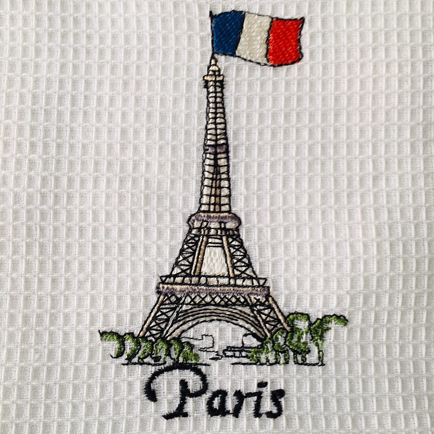 Zestaw 6 ręczników kuchennych Paris Tour Eiffel , Sacré Heart, Notre Dame i Red Moulin z haftowanej bawełny - rozmiar 50*70 CM