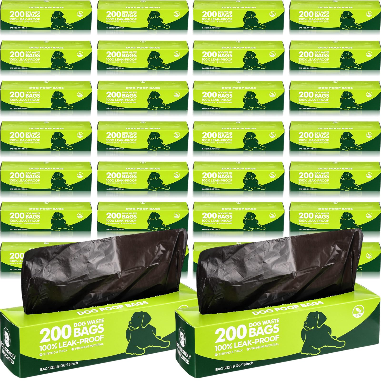 harloon 6000 counts dog poop waste bags 30 rolls extra thick strong leak pet proof bags disposable bulk universal doggy roll waste box for puppy outdoor walking travel(black,13 x 9 inches)