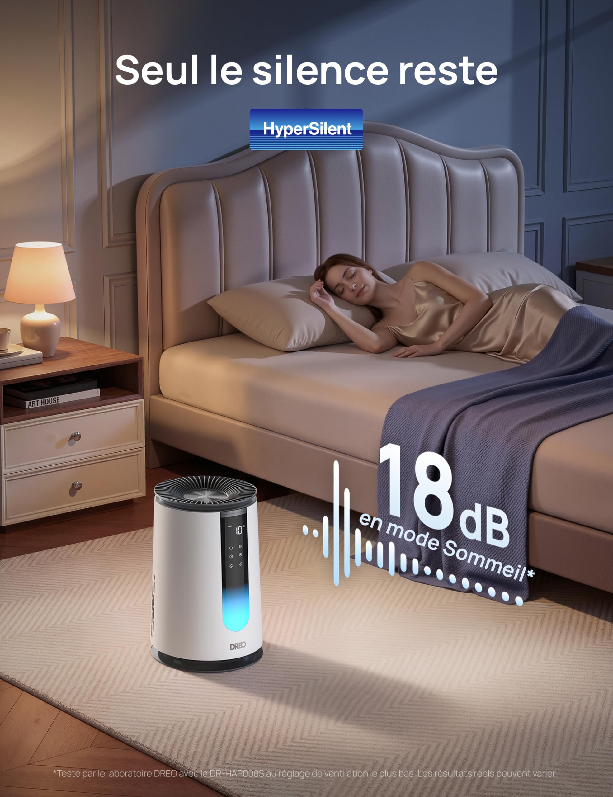 DREO Purificateur d'air 338S pour chambre, CADR 196 m³/h, Filtre HEPA 3-en-1, 4 modes, 4 vitesses, 18 dB, Affichage AQI, Capteur PM2.5, Mode auto, Aromathérapie, Wi-Fi, Compatible Alexa