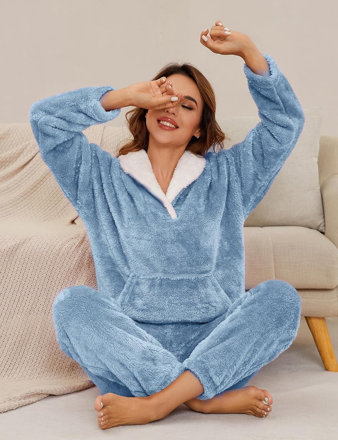 Kissonic Women's Fluffy Pajama Set Fleece Pullover Pants Fuzzy Lounge Set Cozy Winter Pj Sleepwear with Pockets - Image 4