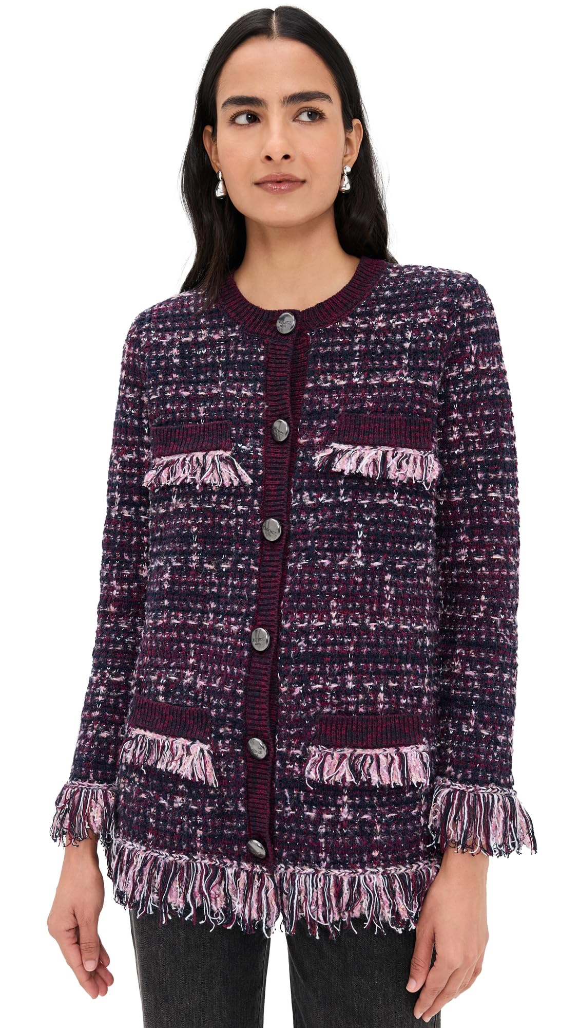 LAGENCE Womens Kastoria Fringe Trim Cardigan