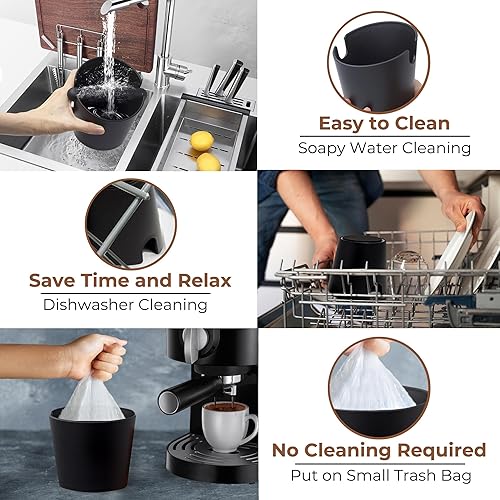 Miniatura 2 de Knock Box - Accesorios para máquina de café expreso, 4.5 pulgadas, estilo barista, caja de café para molidos con barra extraíble absorbente de