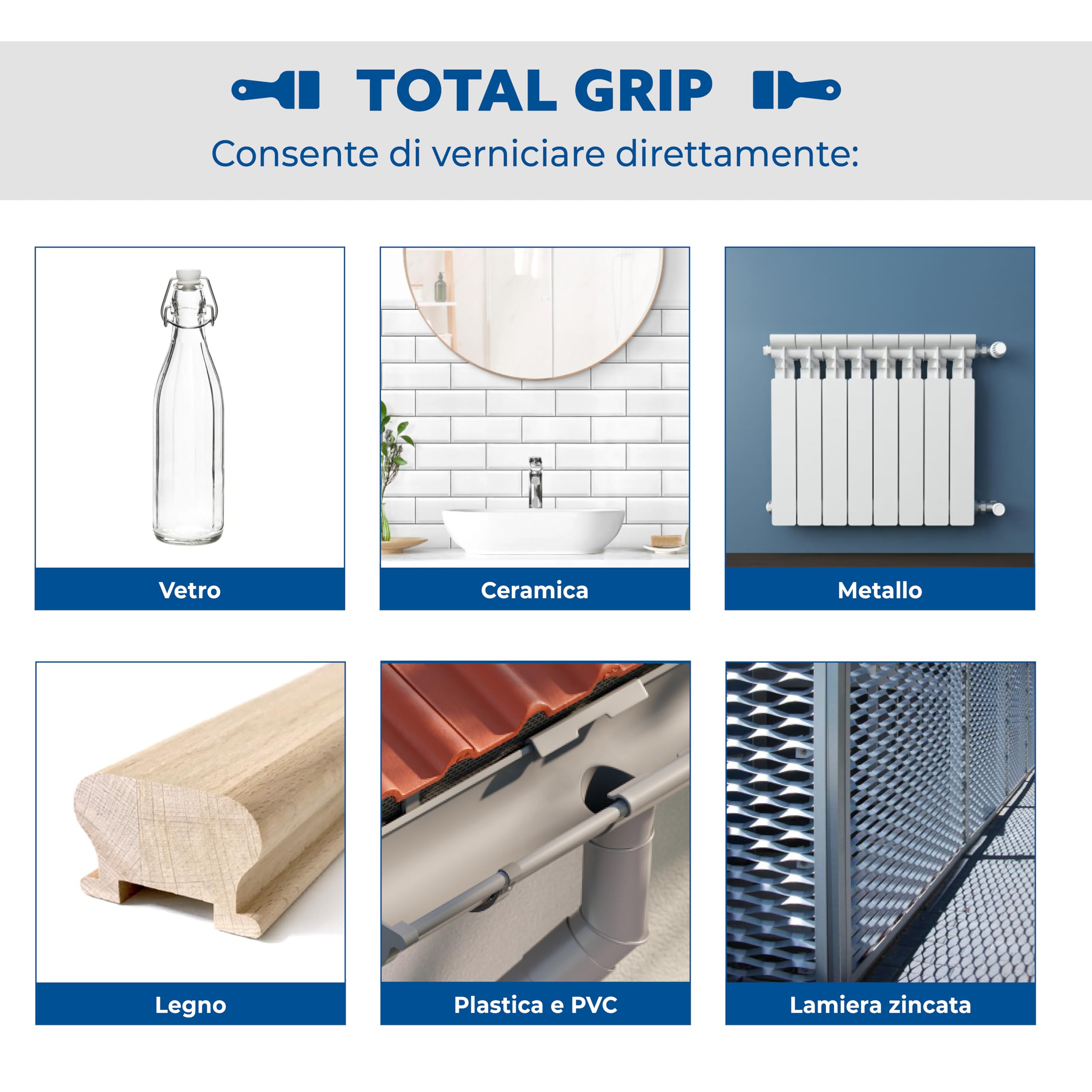 Smalto multisuperficie per piastrelle e mobili – Aguaplast TOTAL GRIP fondo vernice per ceramica, legno, metallo e plastica – copri macchie e primer formato 750 ml