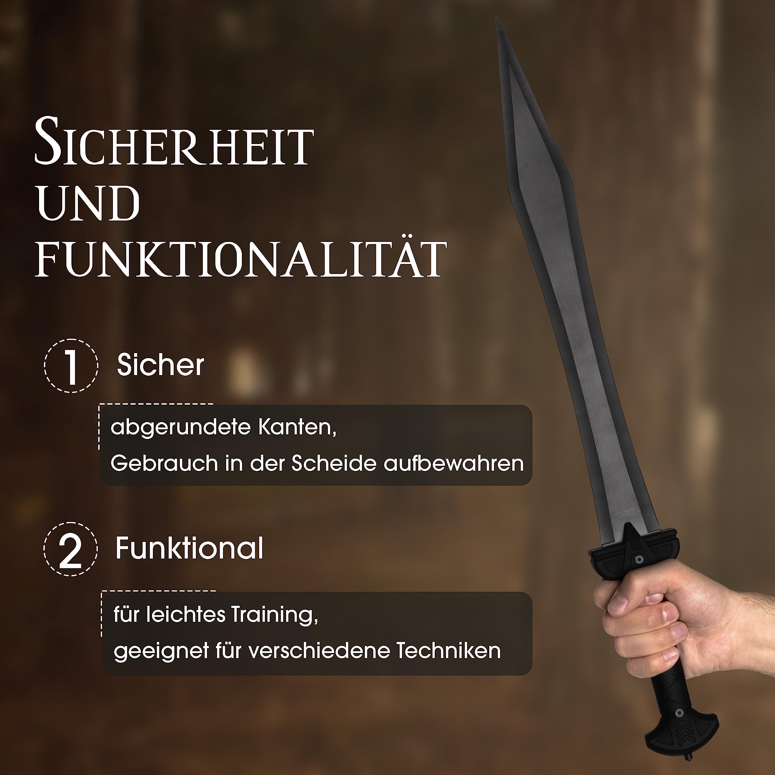 Machete scharf echt Gladius Schwert mit Scheide scharf echt zum Training Metall Stahl Nur für Erwachsene 61 cm - 18 Jahre erforderlich SW-1277