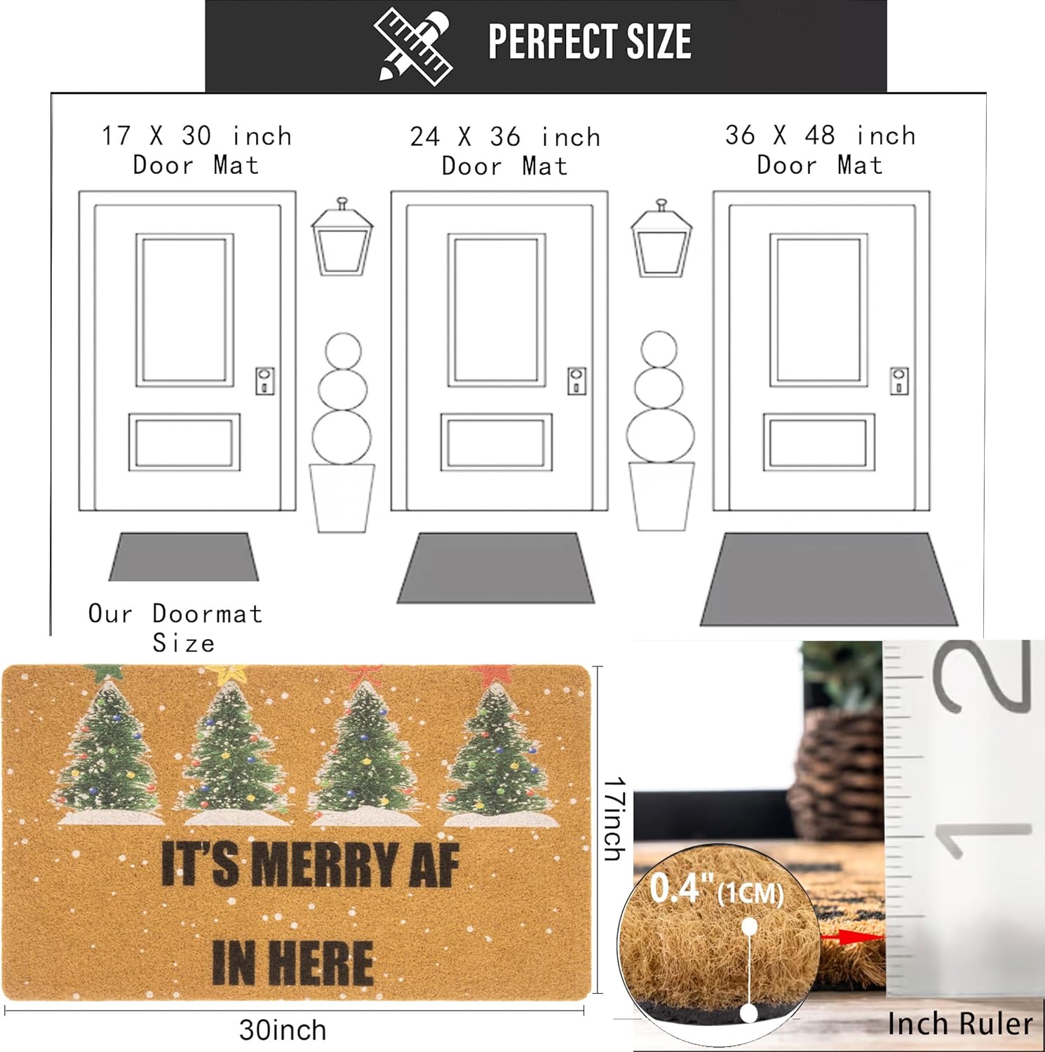 Condition photo showing New/Like New for UTOWO Christmas Tree Bath Rugs Mat Colorful Pine Tree Non Slip Bathroom Rugs Mats for Christmas Bathroom Bedroom Holiday Decor Colorful Light Pine Tree-merry Christmas 1'5" x 2'6" (Rectangular)