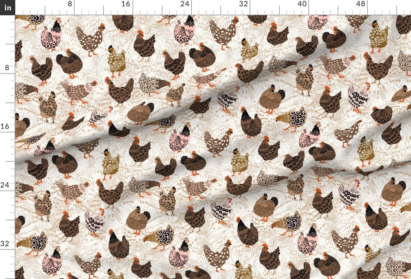 Spoonflower Fabric - Farmhouse Hens Barnyard Earth Tones Neutral Chickens Shabby Chic Printed on Upholstery Velvet Fabric Fat Quarter - Upholstery Home Decor Bottomweight Apparel