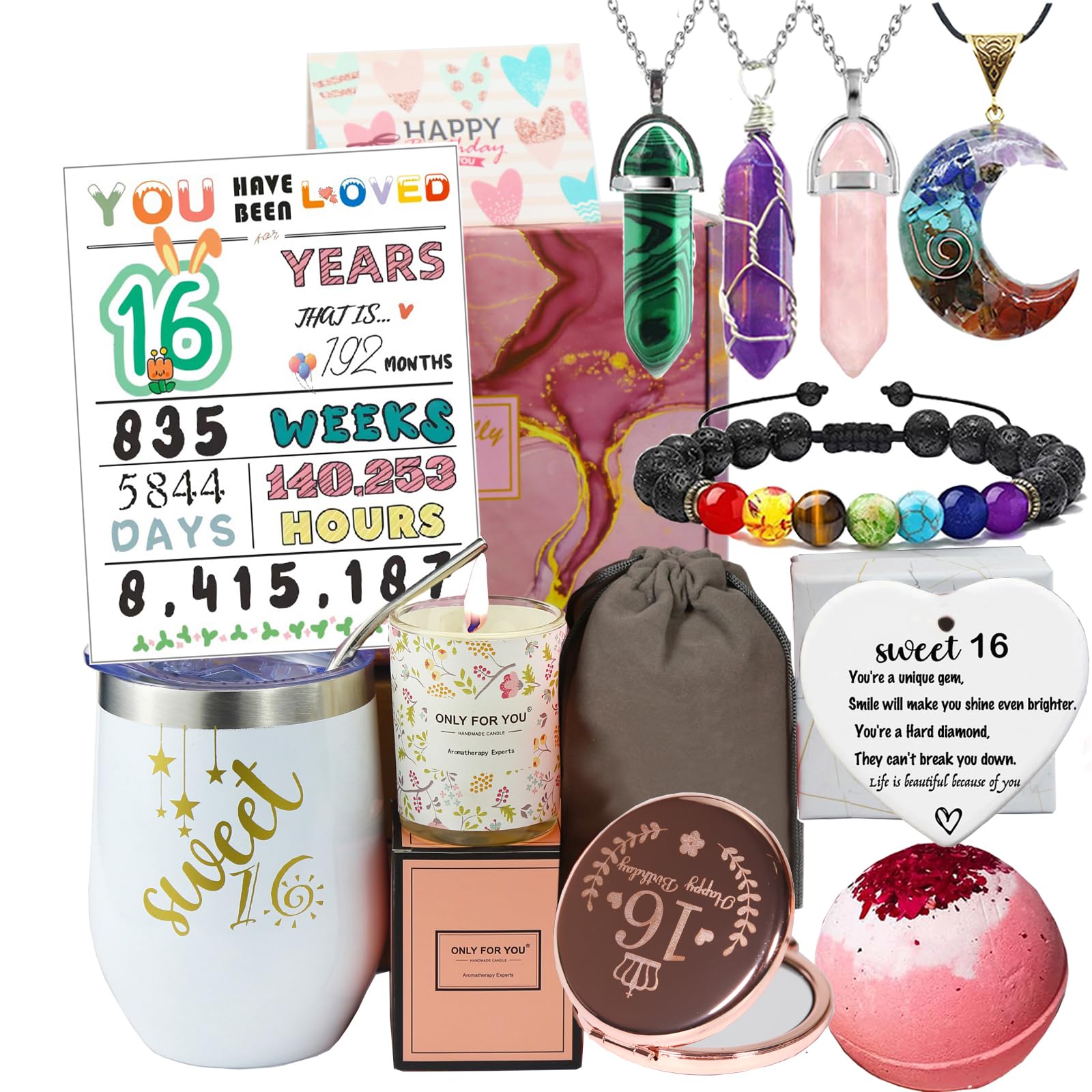 Carselage 16th Birthday Gifts for Girls, Unique Sweet 16 Birthday Gift Ideas, Happy 16 Year Old Birthday Decorations Gifts for Teenager Girls, Younger Sister, Daughters, Granddaughters
