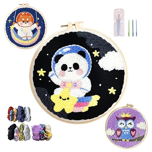 Orbflair 3 Sets Punch Needle Kits for Adults Beginners, Flowers Punch Embroidery Kits with Punch Needle Fabric, Hoops, Yarns and Sewing Needles