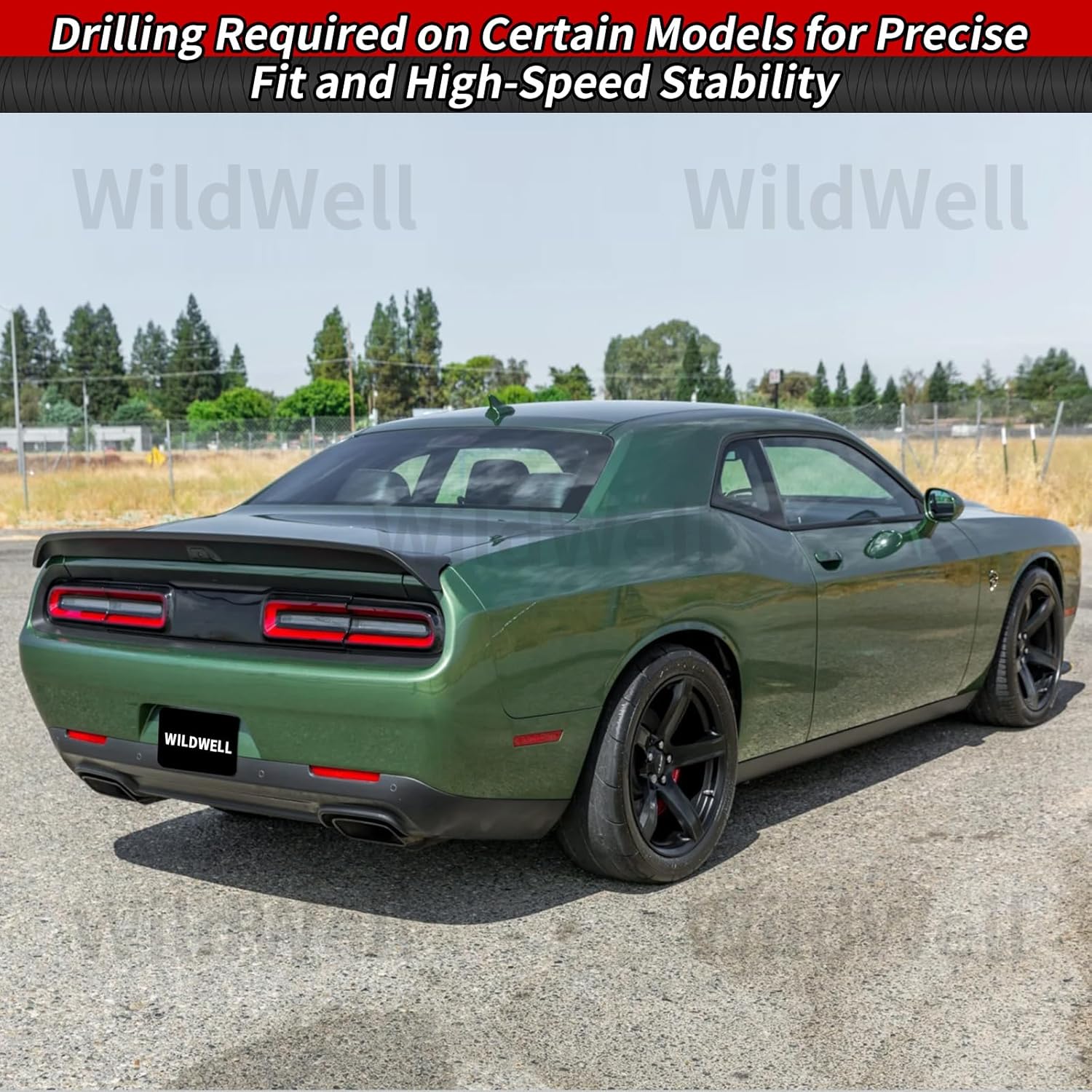 WildWell Rear Trunk Spoiler Compatible with 2008-2024 Dodge Challenger SRT Hellcat SXT ScatPack GT SRT8 RT SE TA, Rear Spoiler Wing with Camera Hole Hellcat Redeye Style Matte Black