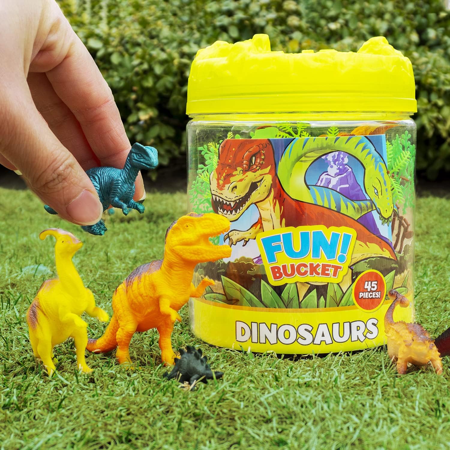 Sunny Days Entertainment Prehistoric Dinosaur Playset – 45 Assorted Plastic Animal Figures Pieces Toy Play Set for Kids, Boys and Girls with Storage Container
