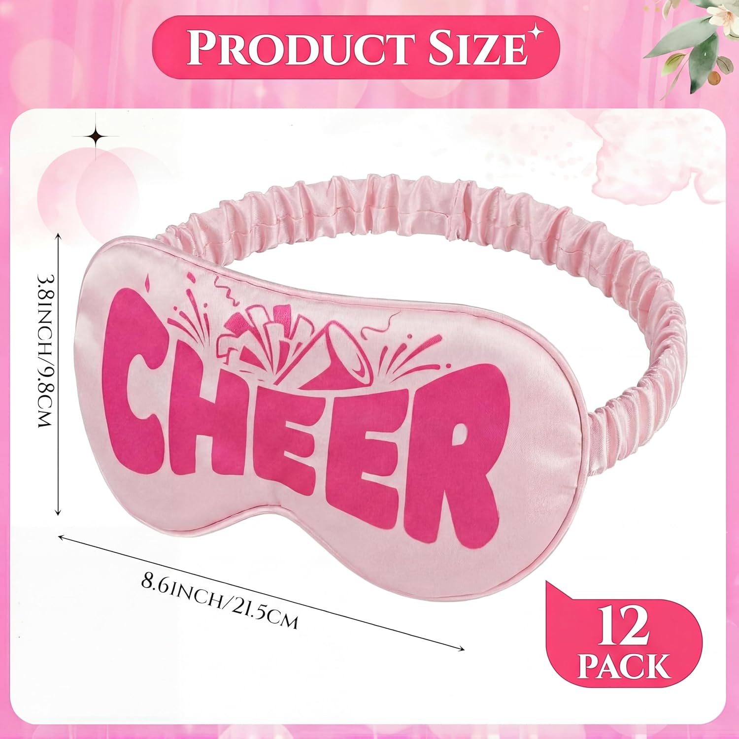 Cuffbow 12 Pcs Cheer Gifts Bulk for Team Silk Eye Mask Sleep Masks Cheerleader Gifts Sleeping Eye Cover with Adjustable Elastic Strap for Women Cheerleading Party Game Cheer Competition (Hot Pink)
