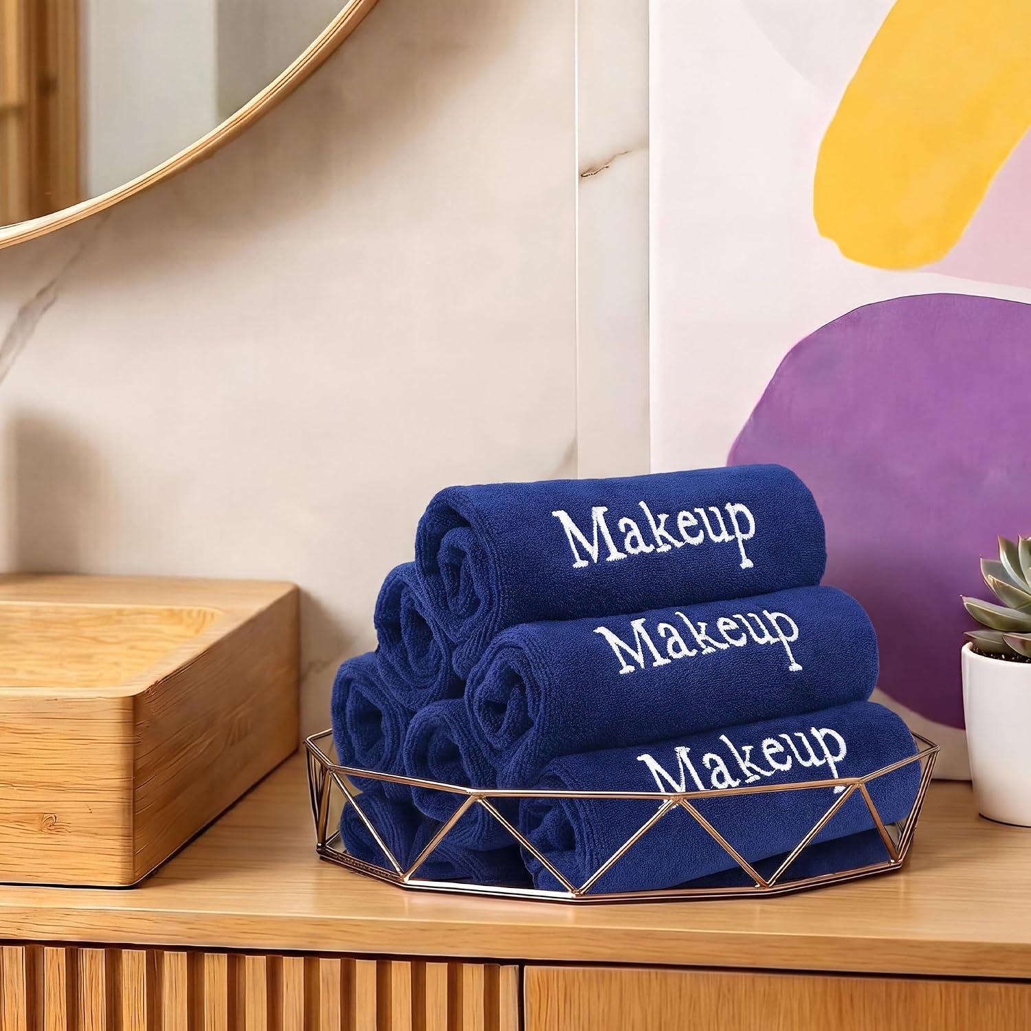 TURSTIN 24 Pack Makeup Remover Towels 13x13 Inch Microfiber Face Towels Reusable Makeup Wash Cloth Facial Cleansing Makeup Towels for Women Skin Care, Navy Blue