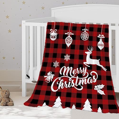YeeJu Manta de Navidad para bebé, manta decorativa de Navidad a cuadros rojos para niños pequeños, manta suave y acogedora ligera de felpa de forro