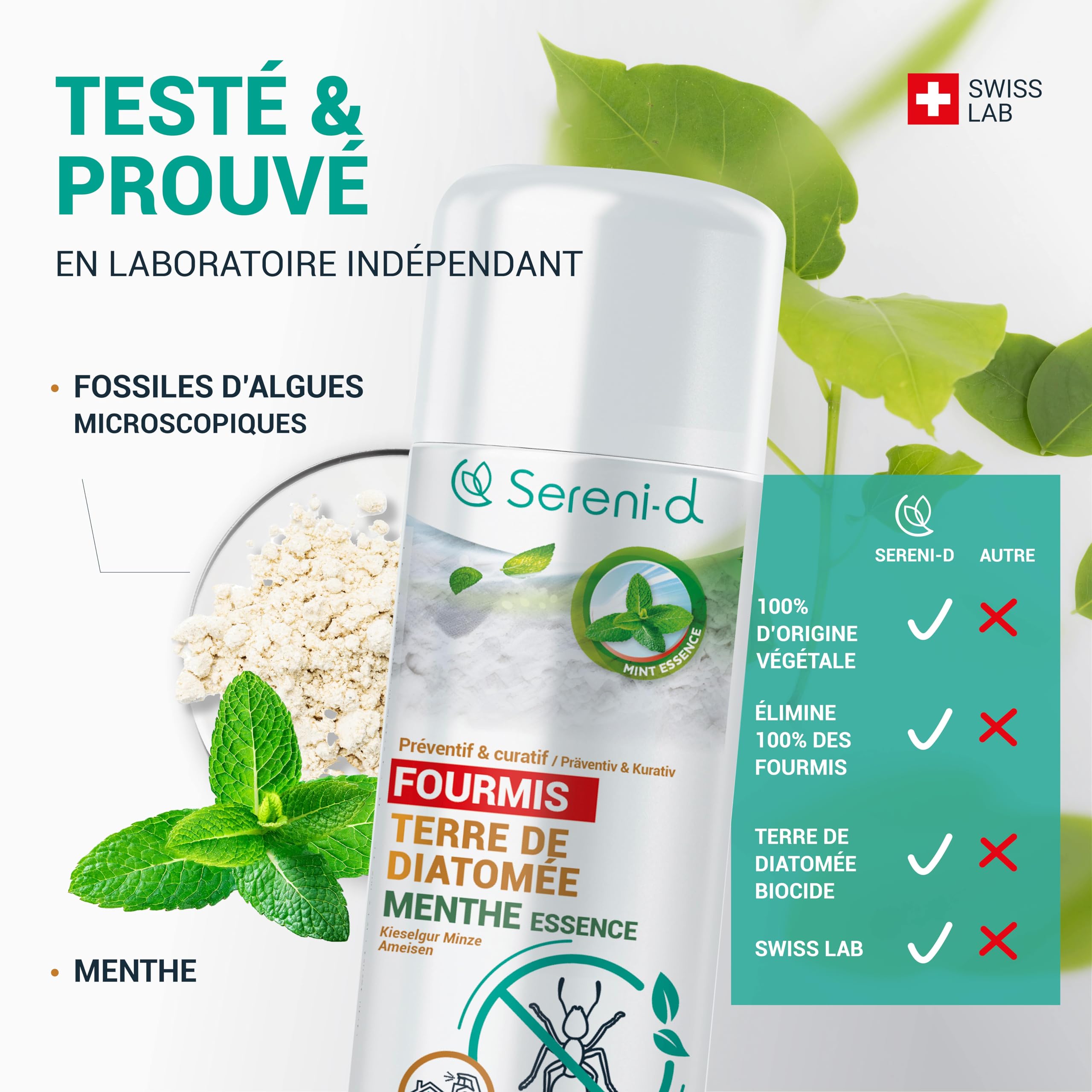TERRE DE DIATOMÉE MENTHE FOURMIS– EFFICACITÉ FOUDROYANTE – 100% d'ORIGINE NATURELLE - Action IMMÉDIATE et EFFICACE - Swiss Lab
