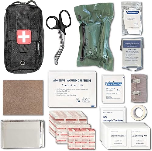 EPG Kit de primeros auxilios de campo (IFAK) 44 piezas Kit compacto de primeros auxilios personales Mochilero, camping, emergencia, viajes,