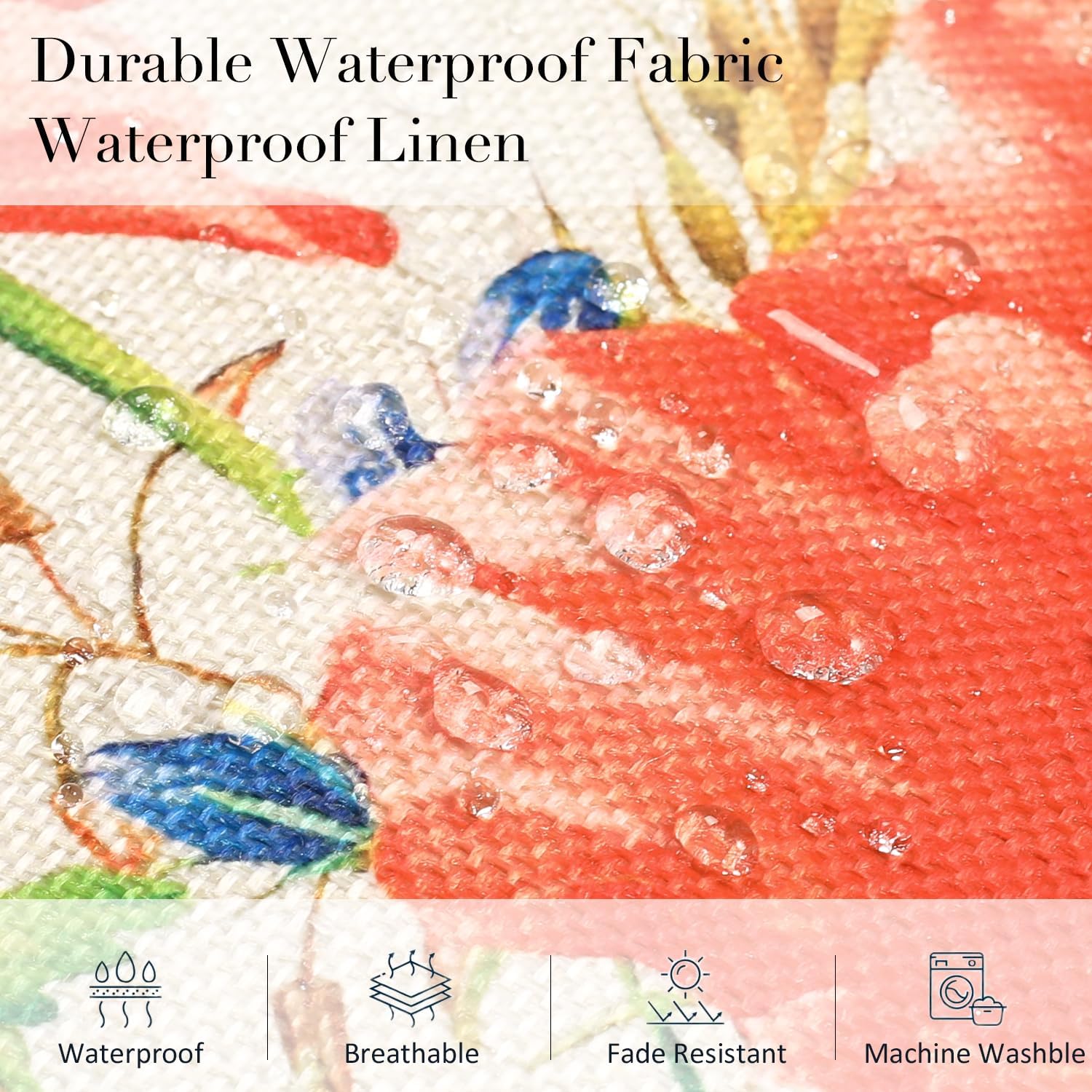 Outdoor Waterproof Linen Decorative Cushions Wildflowers Vintage Summer Cushions Outdoor Garden Square Pillow Case for Patio Balcony Sofa Office Home Decorative