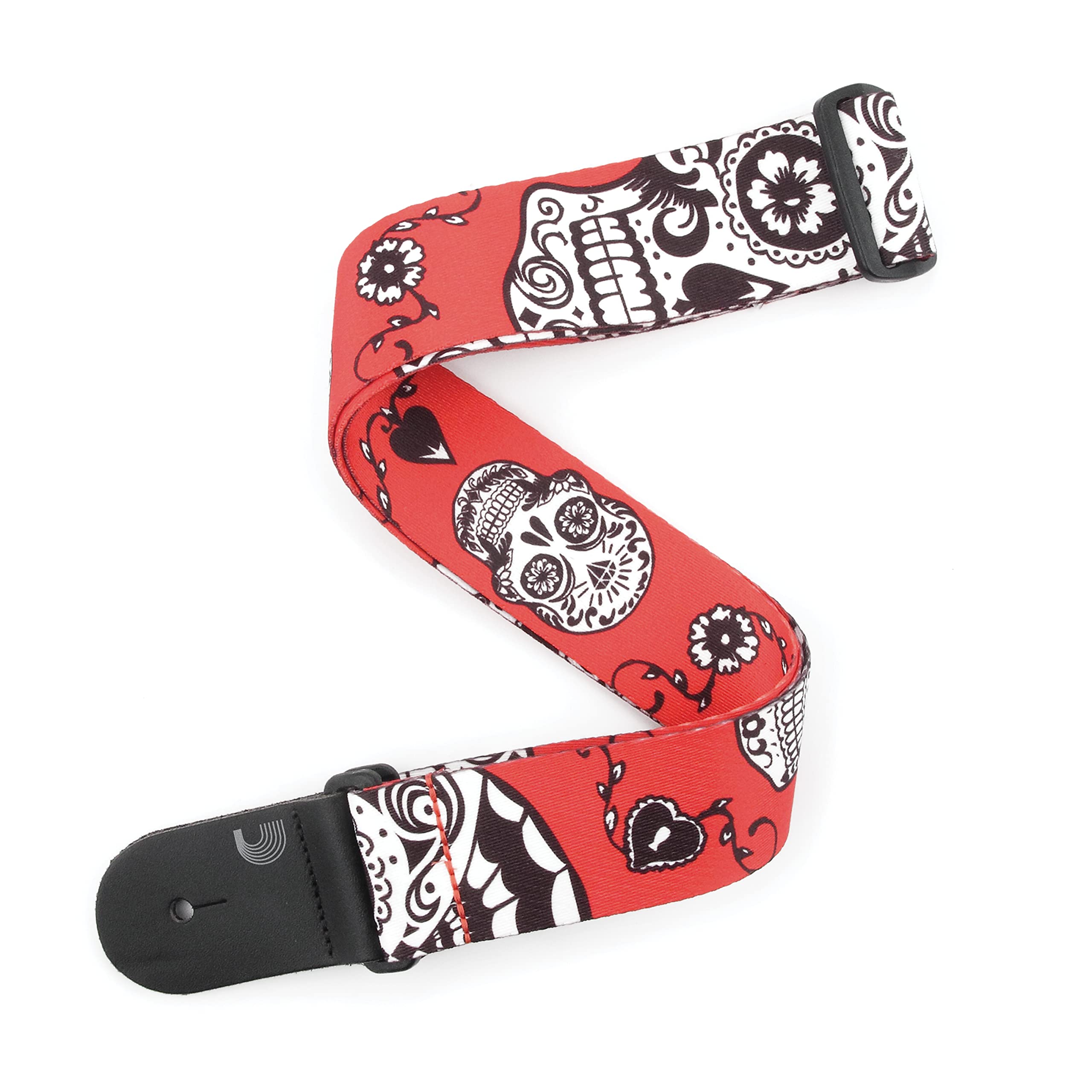 D'Addario Polyester Guitar Strap, Red Sugar Skulls (NEW)