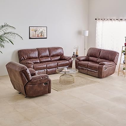 Home Centre Harvey Nappa Air 3+2+1 Seater Recliner Set - Napa Brown