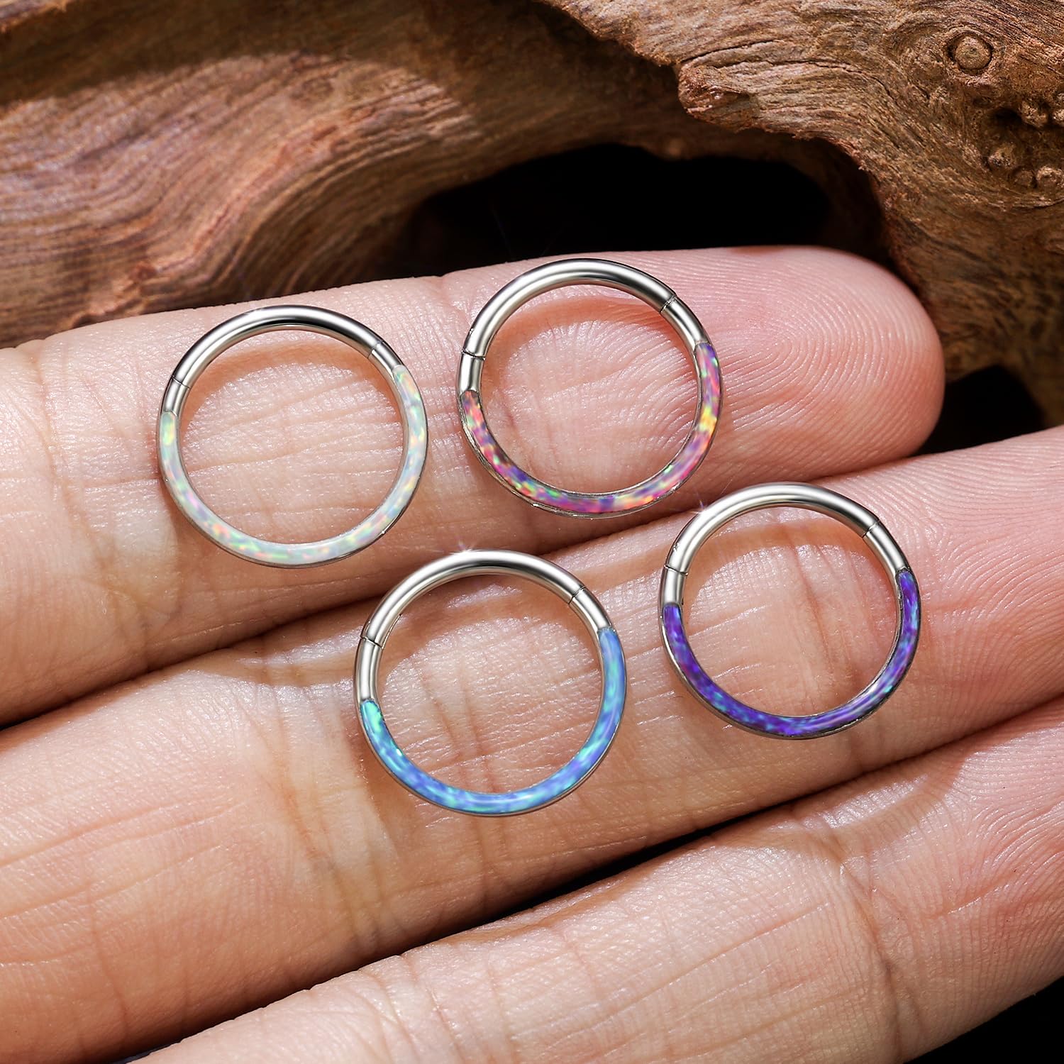 16G opal pierścienie do przegrody nosowej obręcz pierścień do nosa pierścienie do wargi stal nierdzewna na zawiasach segmentowy pierścień bezszwowy clicker pierścień chrząstki kolczyki obręcz