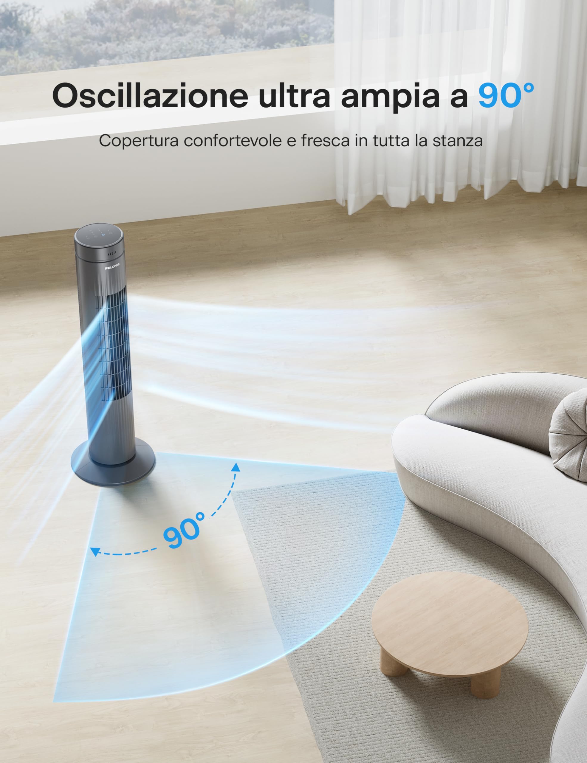 PELONIS 76CM Ventilatore a Torre con Telecomando, 3 Velocità Regolabili, Ventilatore a Colonna Raffreddamento Ultra-Silenzioso, Timer di 7 Ore, Perfetto per Casa, Ufficio e Camera da Letto