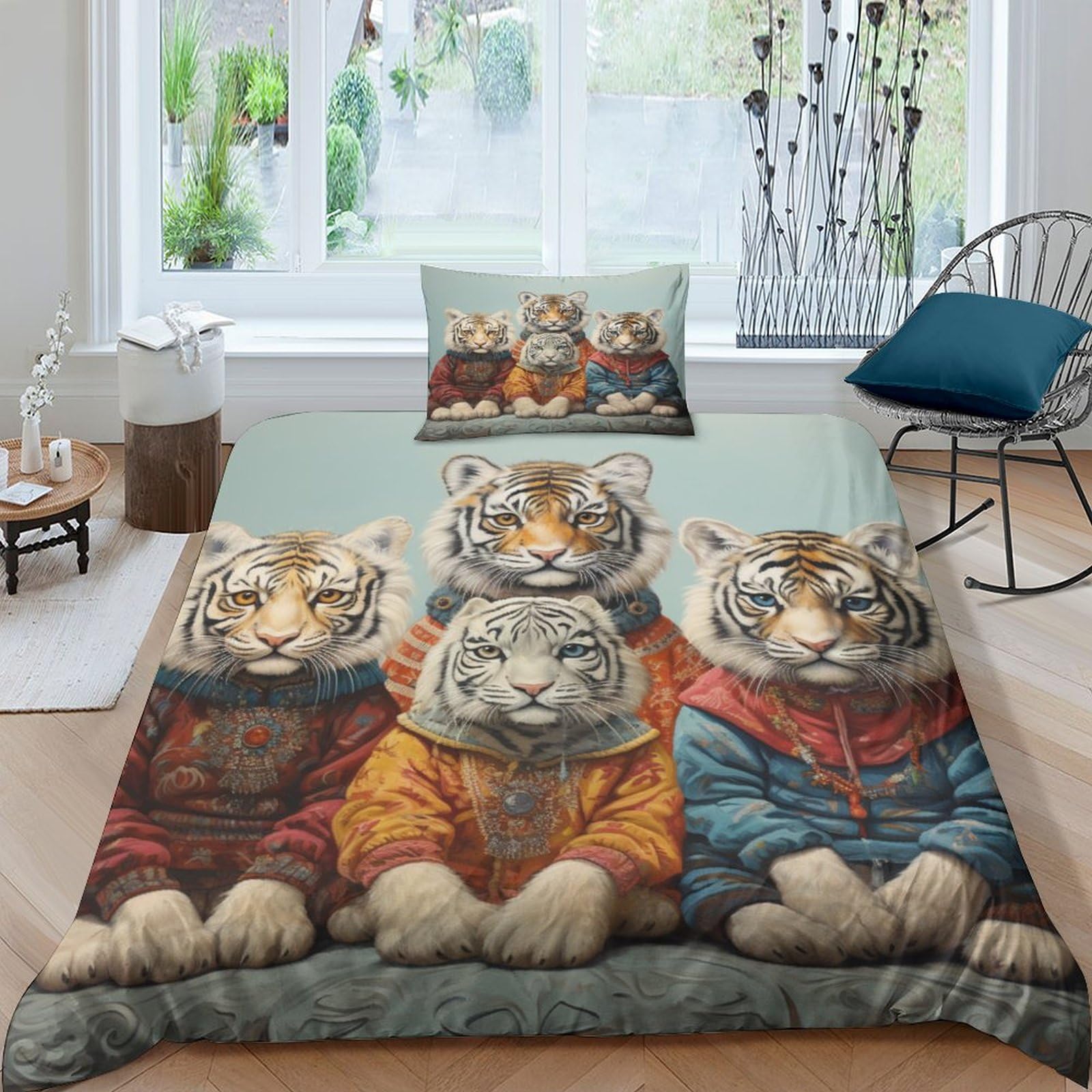 Parure de lit enfant motif animaux habillés en microfibre douce et respirante 135x200