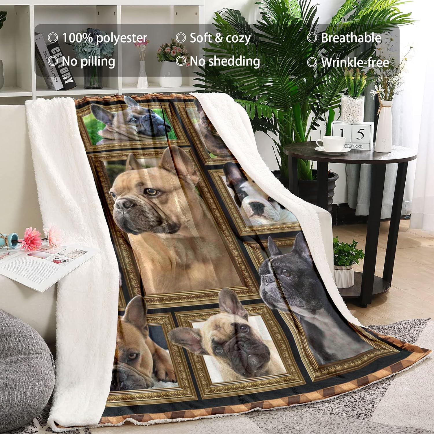 Throw Blanket French Bulldog Dog Blankets Fuzzy Fleece Soft Blanket Cozy Warm Travel Blanket for Couch Sofa or Bed, Dogs Lover Gift, 50 x 60 Inch - Image 2