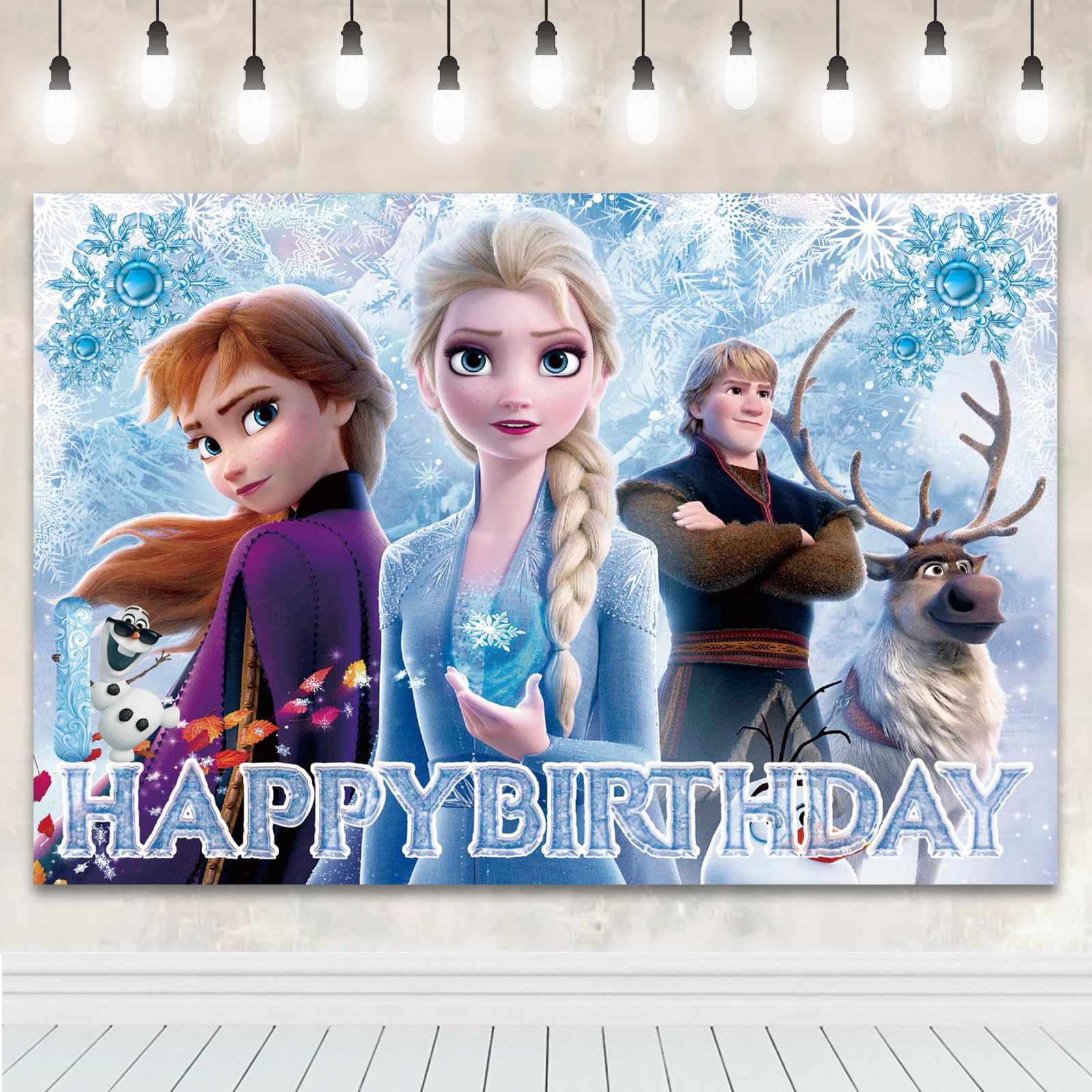 5x3FT Frozen Birthday Backdrop, Birthday Party Decorations Photography Backdrop Happy Birthday Banner Background for Kids Birthday Party Supplies
