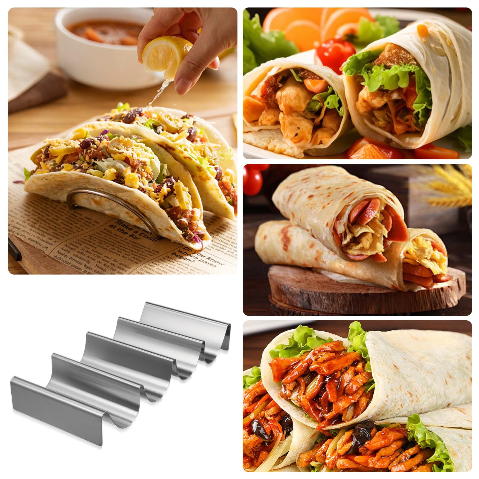 BESPORTBLE Edelstahl Taco Halter Multi-Slot Taco Stand Metall Pfannkuchenhalter 25 X 12 X 4 cm FüR Zuhause Partys Und Restaurants