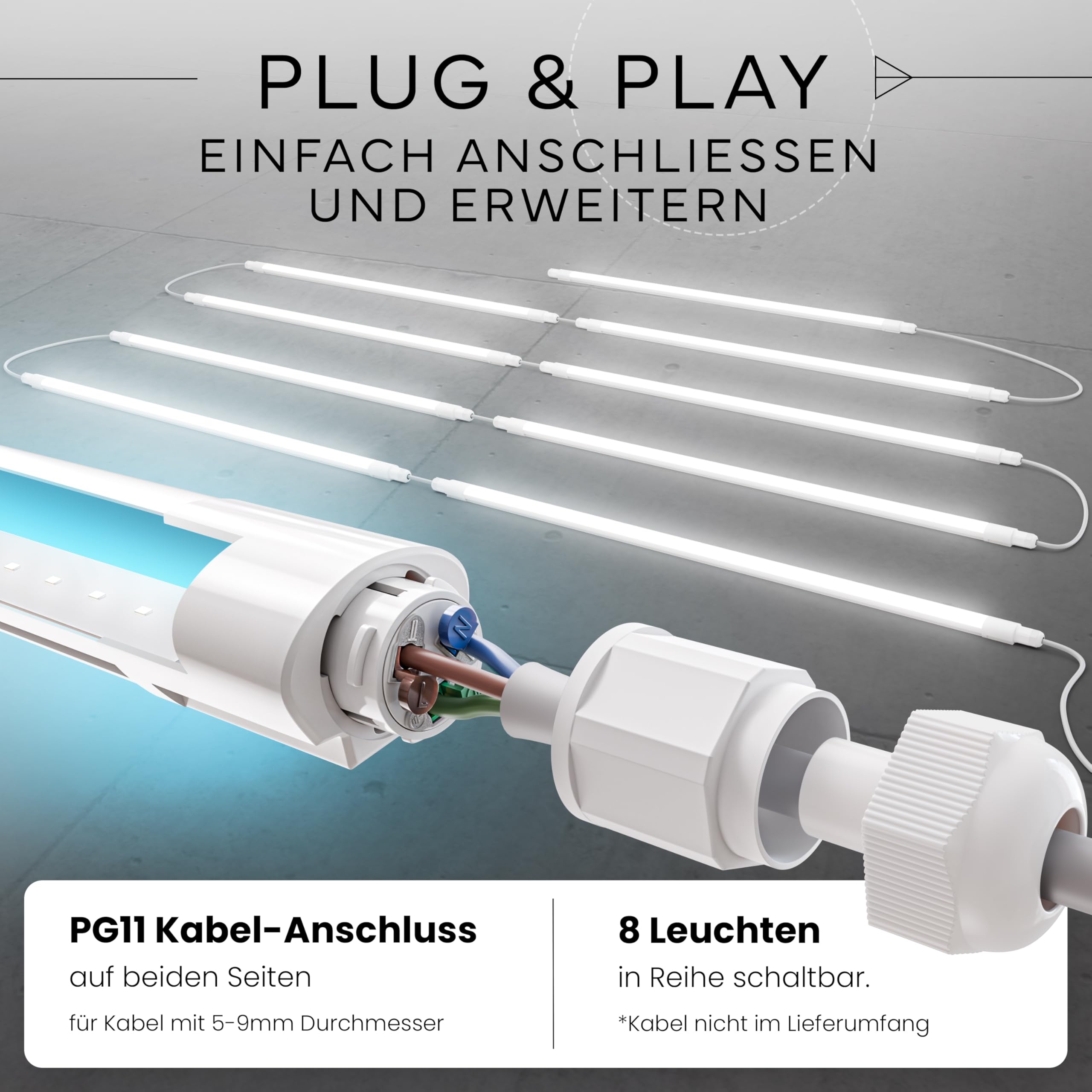 MATO 12x Feuchtraumleuchte LED 120cm Wasserdicht IP65 36W 4320lm 6500K Kaltweiß Verknüpfbare Wannenleuchte
