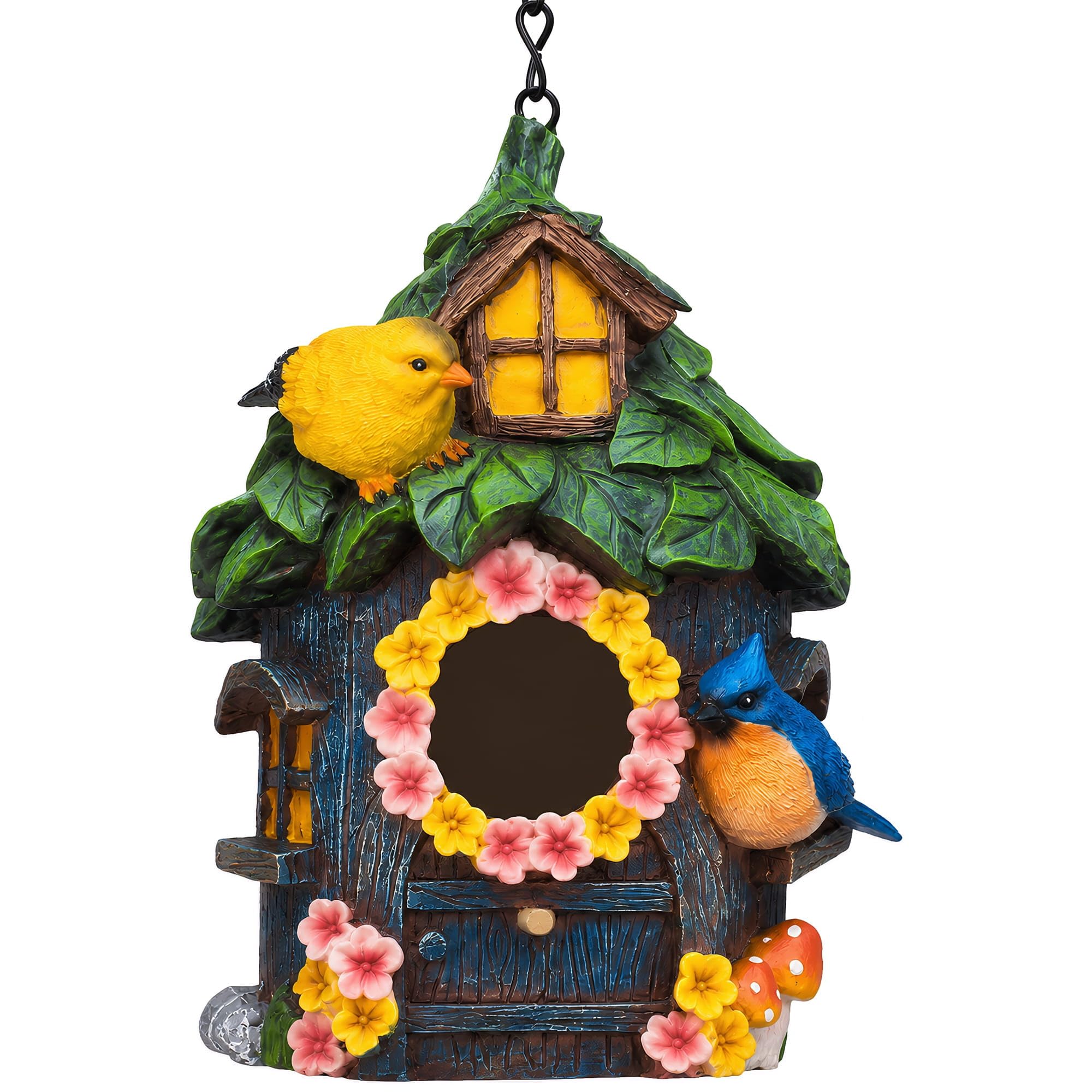Vogelhäuser für Draußen, Harz Hängendes Vogelhaus für draußen, handbemalt, wasserdicht, Wildvogel-Nistkasten für Zaunkönig, Finken, Küken, Garten, Terrasse, Hof, dekorativ