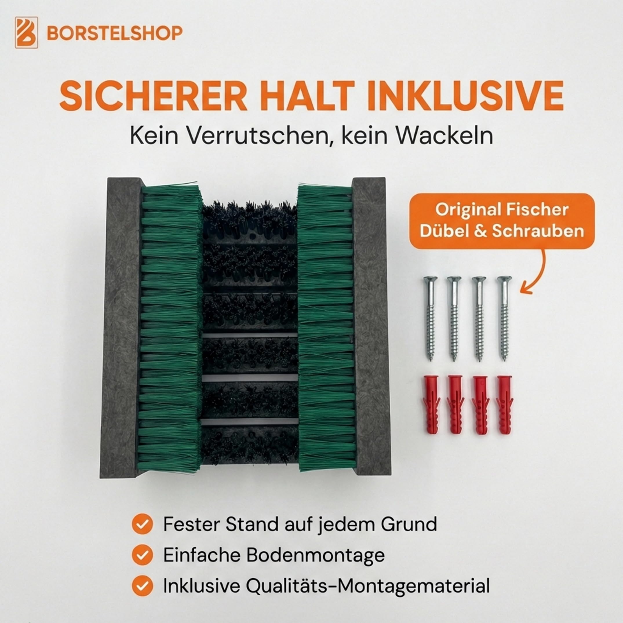 Borstelshop Schuhabstreifer Kunststoff - Fussabtreter Aussenbereich - Fußabtreter Außen - Robuster Schuhabstreifer Aussen Bürsten - Fußabstreifer - 30x27cm - Grün