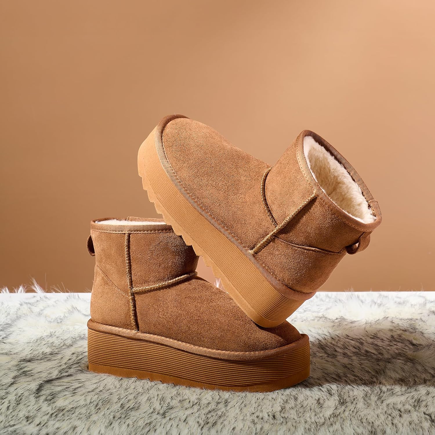 AUSLAND Women‘s Platform Mini Winter Ankle Classic Snow Boots Fleece Lined Warm Comfortable Anti-Slip Boots 9378 - Image 2