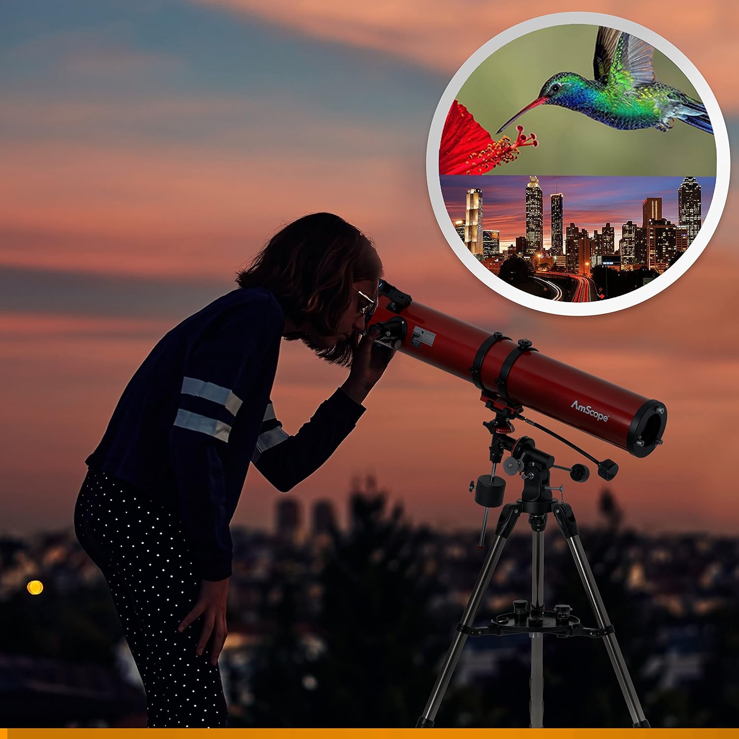 AmScope Reflector EQ Telescope with Equatorial Mount, 114mm Aperture, 900mm Focal Length, Stainless Steel Tripod and Red Dot Finder