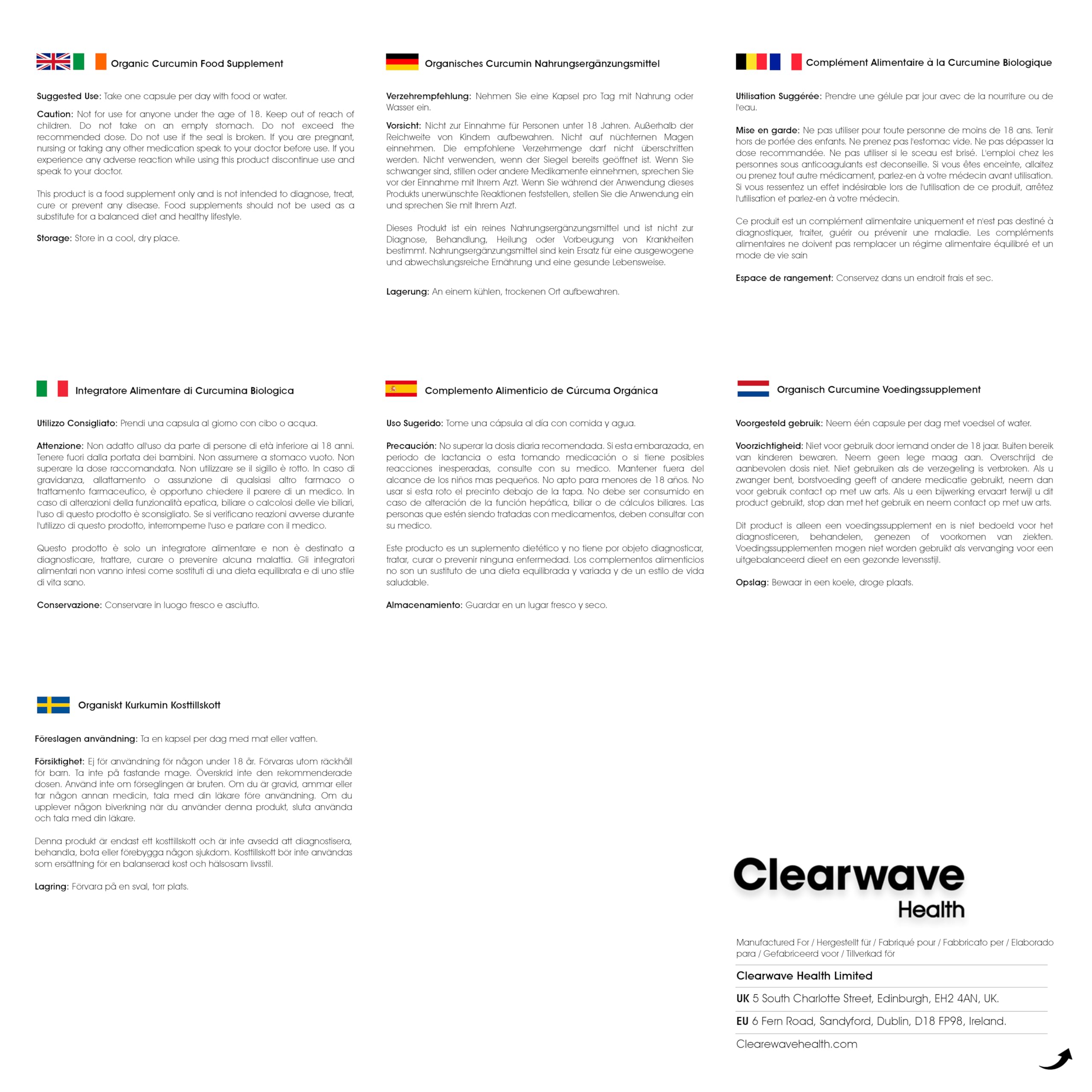 Curcumine Bio 95 | Curcuma Bio Gélule Haute Dose 500mg | 95% Curcuminoïdes & 10mg Poivre Noir Bio | 60 Gélules Véganes | Par Clearwave Health