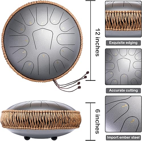 Miniatura 4 de Tambor de lengüetas de acero, instrumento de percusión, tambor de mano, tambor para chakras con bolsa de viaje acolchada, mazos, para meditación,