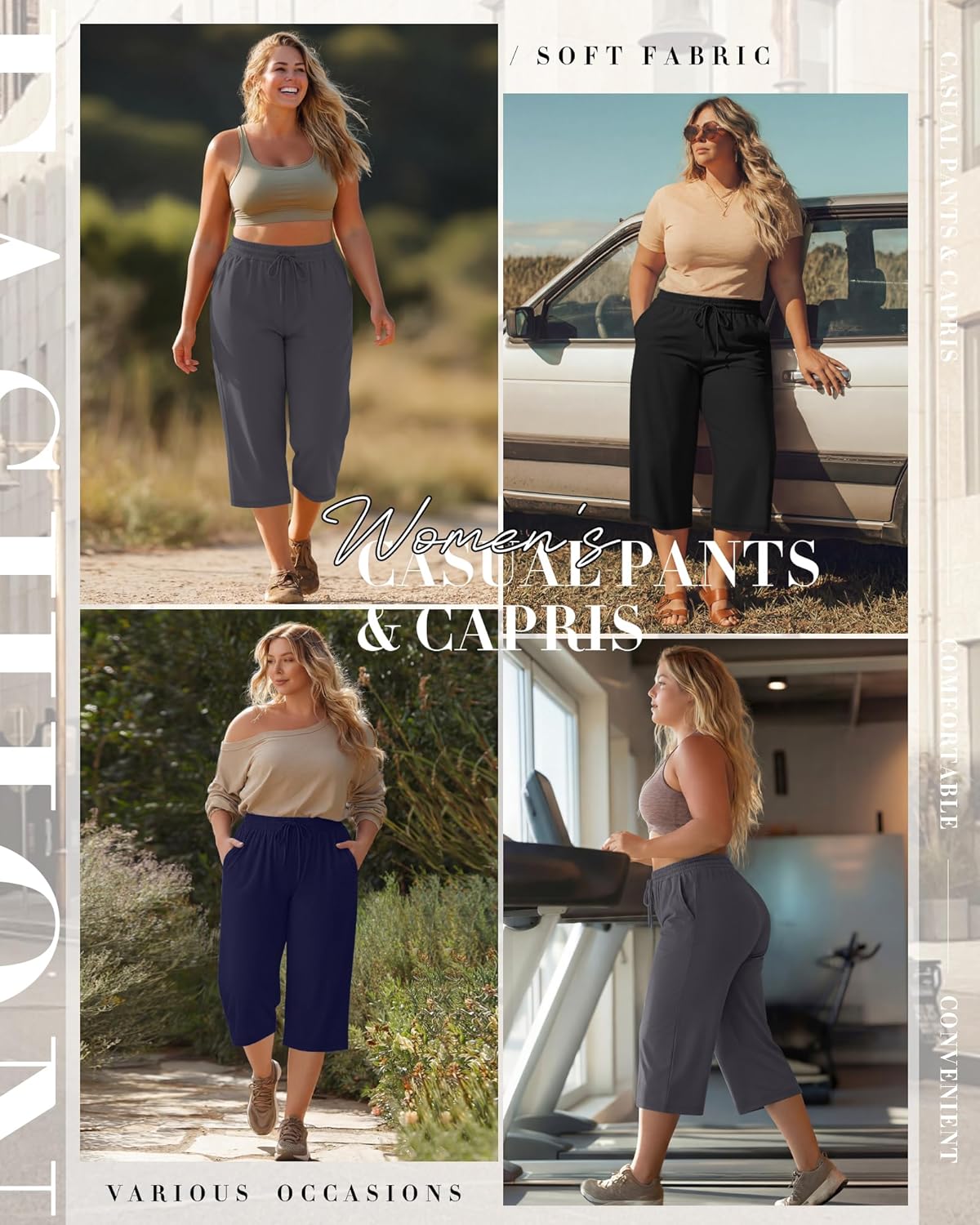 Neer 3 Pack Women's Plus Size Cotton Capris, Stretchy Wide Leg Cropped Pants with Pockets Loose Lounge Pajama Sweatpants