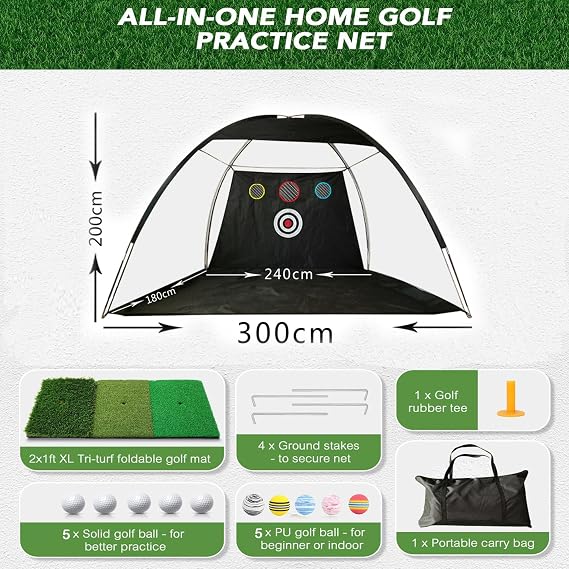 Golf Practice Net 10x7ft – Golf Nets for Garden & Backyard Driving,Chipping with Triple Turf Mat, 6 Balls, Carry Bag – Indoor & Outdoor Simulator for Home Training Accessories