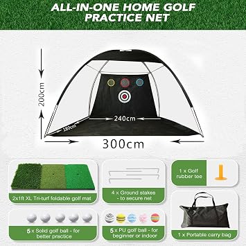Golf Practice Net 10x7ft – Golf Nets for Garden & Backyard Driving,Chipping with Triple Turf Mat, 6 Balls, Carry Bag – Indoor & Outdoor Simulator for Home Training Accessories