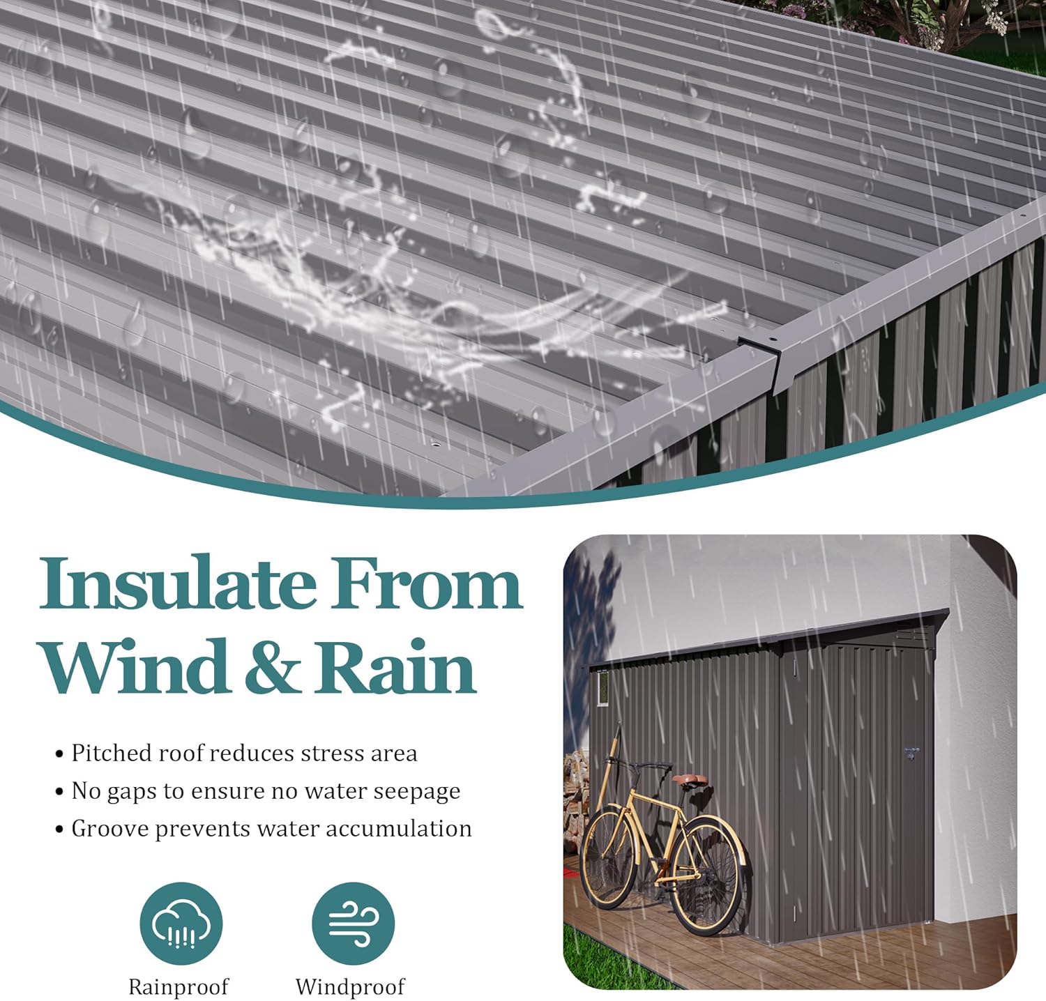 Vigo huseeo 4x9.2FT Outdoor Storage Shed with open doors, showing interior storage
