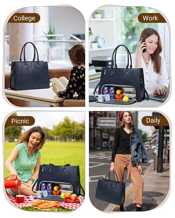 Laptop Tote Bag with Insulated Lunch Compartment for Women Work, PU Leather Lunch Bag with 15.6 Inch Computer Compartment by BAVERGE - Used condition - Image 6