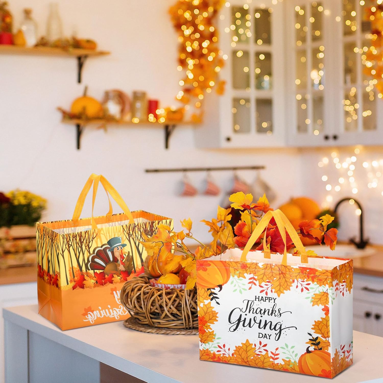 Colarr 24 Pcs Large Thanksgiving Non Woven Tote Bags Thanksgiving Party Favor Bags