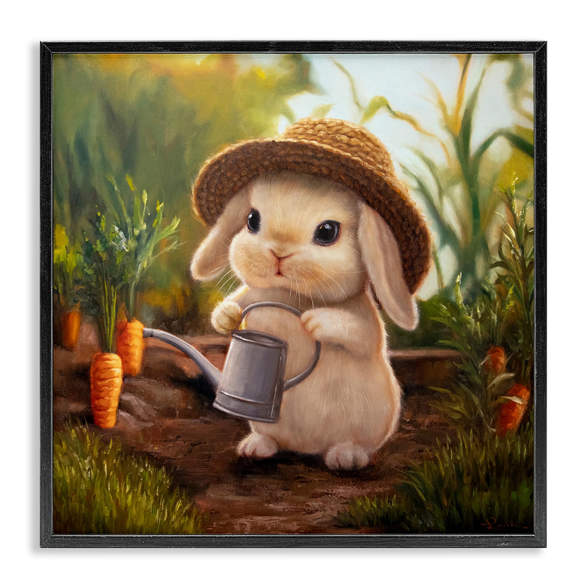 Stupell Industries 'Bunny with Carrot Garden', Framed Giclee Art, Black, 17 x 17 Inches, Easy to Hang and Sturdy, Made in USA, by Lucia Heffernan