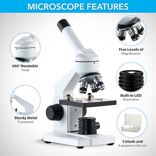 Miniatura 2 de AmScope - Microscopio de compuesto biológico M102C-PB10 40X-1000X con diapositivas preparadas y en blanco para estudiantes y niños