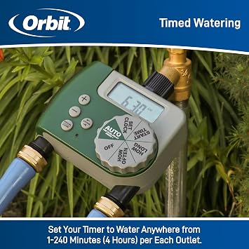 Orbit Programmable Digital Hose Watering Timer - 2 Outlet - Battery Powered - with LCD Screen - Built-in Rain Delay - Water-Resistant - 58910