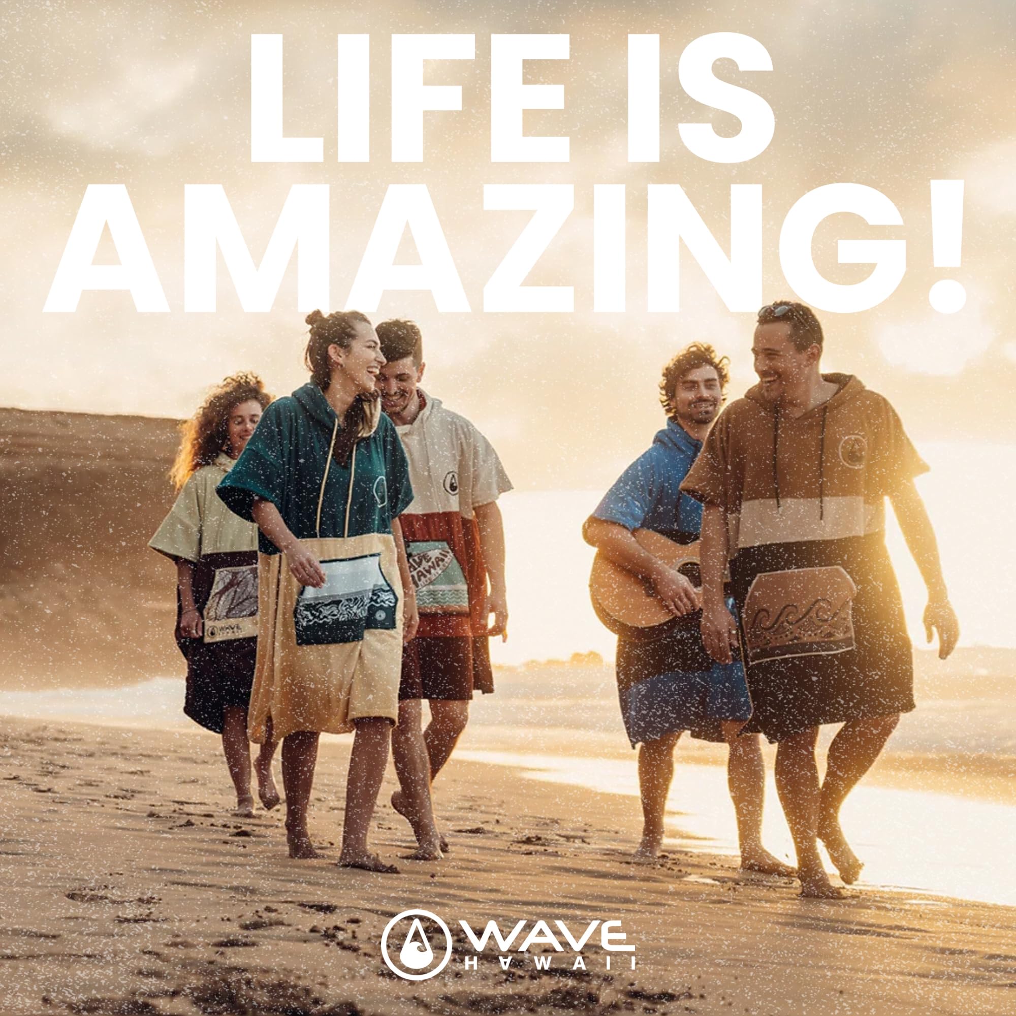 WAVE HAWAII Poncho de bain pour homme et femme - Taille L - 170 à 200 cm - Poncho de surf en coton - Serviette éponge avec haute absorption d'eau - Aide au déménagement pour la plage et les