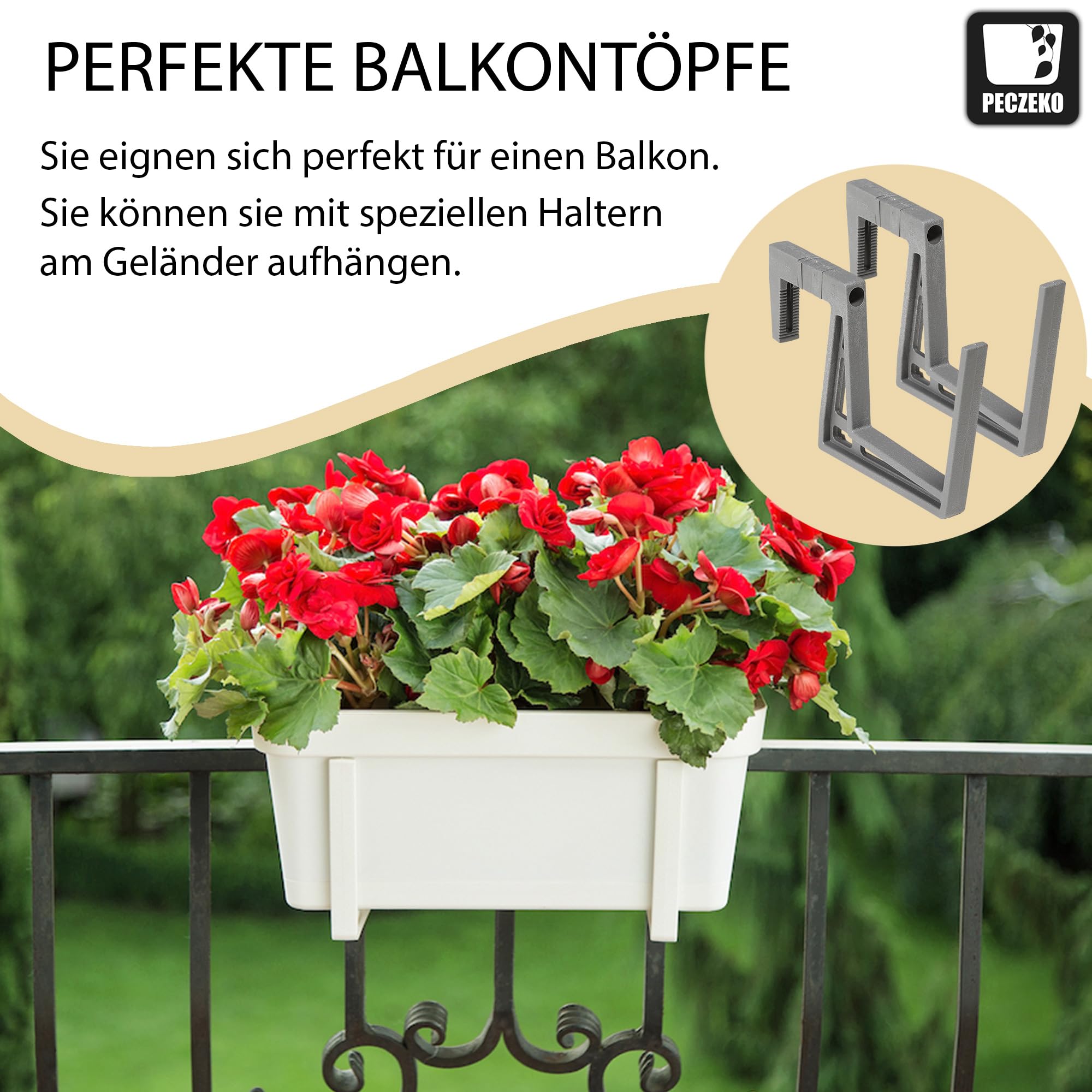 Zestaw plastikowych skrzynek na kwiaty PECZEKO, doniczka na kwiaty i zioła, trwała doniczka balkonowa, doniczka na balkon, 8 sztuk, antracyt, ø 40 cm